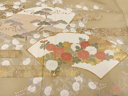 平和屋着物●訪問着　駒刺繍　地紙花文　金彩　ロング丈　正絹　逸品　AABK4375ph