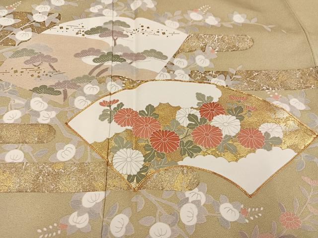 平和屋着物●訪問着　駒刺繍　地紙花文　金彩　ロング丈　正絹　逸品　AABK4375ph