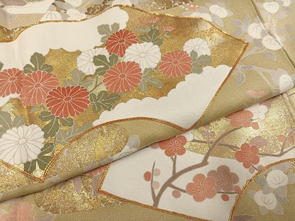 平和屋着物●訪問着　駒刺繍　地紙花文　金彩　ロング丈　正絹　逸品　AABK4375ph
