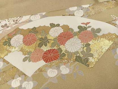 平和屋着物●訪問着　駒刺繍　地紙花文　金彩　ロング丈　正絹　逸品　AABK4375ph