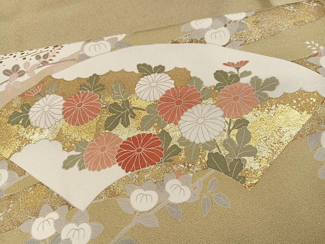 平和屋着物●訪問着　駒刺繍　地紙花文　金彩　ロング丈　正絹　逸品　AABK4375ph