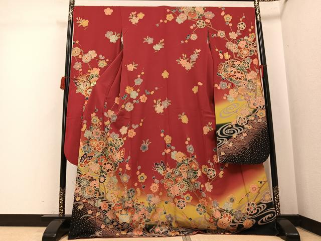 平和屋着物●豪華振袖　紅型　雪輪花蝶文　暈し染め　正絹　逸品　AABK4376ph