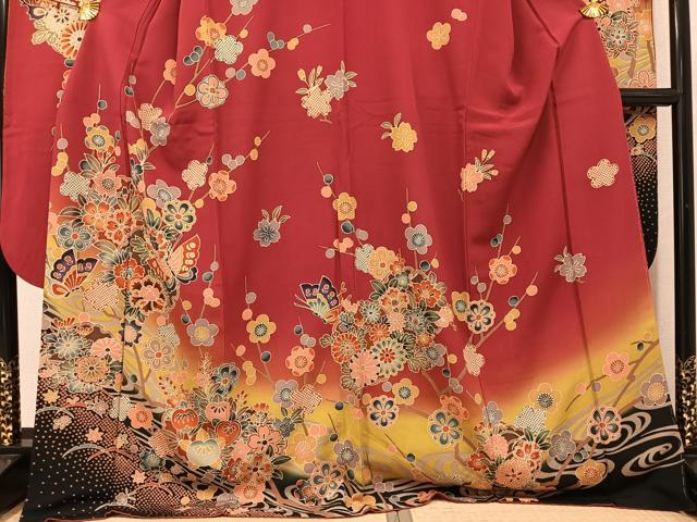 平和屋着物●豪華振袖　紅型　雪輪花蝶文　暈し染め　正絹　逸品　AABK4376ph