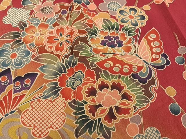 平和屋着物●豪華振袖　紅型　雪輪花蝶文　暈し染め　正絹　逸品　AABK4376ph