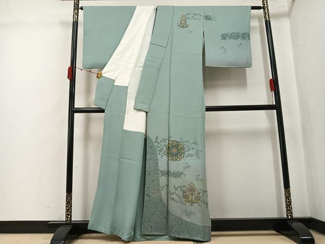 平和屋着物●訪問着　総刺繍　中国三大刺繍　汕頭刺繍　スワトウ刺繍　更紗唐草文　暈し染め　金糸　正絹　逸品　AABK4377ph