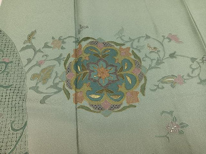 平和屋着物●訪問着　総刺繍　中国三大刺繍　汕頭刺繍　スワトウ刺繍　更紗唐草文　暈し染め　金糸　正絹　逸品　AABK4377ph