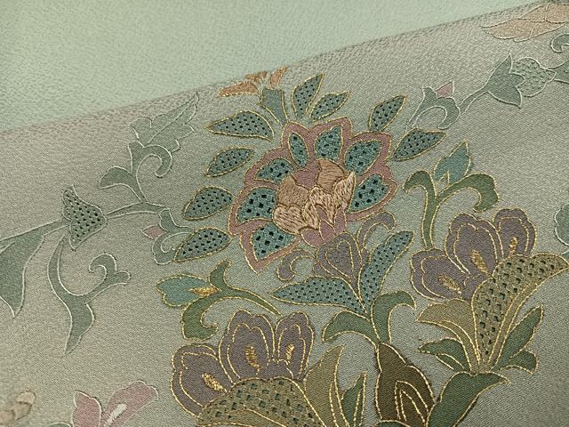 平和屋着物●訪問着　総刺繍　中国三大刺繍　汕頭刺繍　スワトウ刺繍　更紗唐草文　暈し染め　金糸　正絹　逸品　AABK4377ph