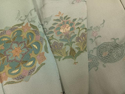 平和屋着物●訪問着　総刺繍　中国三大刺繍　汕頭刺繍　スワトウ刺繍　更紗唐草文　暈し染め　金糸　正絹　逸品　AABK4377ph
