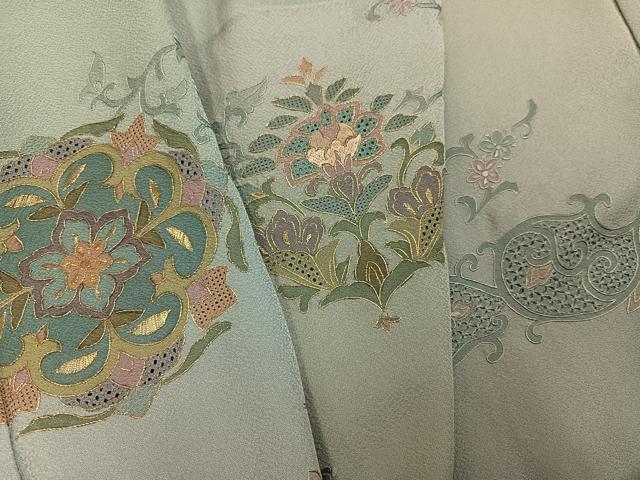 平和屋着物●訪問着　総刺繍　中国三大刺繍　汕頭刺繍　スワトウ刺繍　更紗唐草文　暈し染め　金糸　正絹　逸品　AABK4377ph