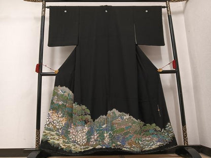 平和屋着物●豪華黒留袖　作家物　蘇州刺繍　京乃四季　金彩　やまと誂製　正絹　逸品　未使用　AABK4379ph