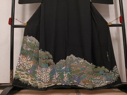 平和屋着物●豪華黒留袖　作家物　蘇州刺繍　京乃四季　金彩　やまと誂製　正絹　逸品　未使用　AABK4379ph