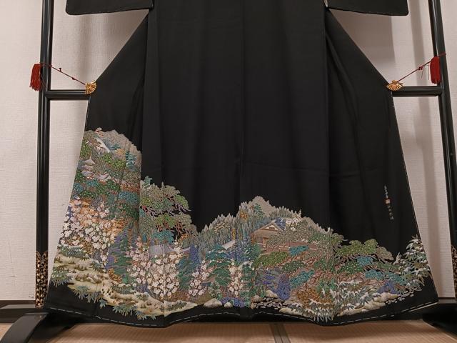 平和屋着物●豪華黒留袖　作家物　蘇州刺繍　京乃四季　金彩　やまと誂製　正絹　逸品　未使用　AABK4379ph