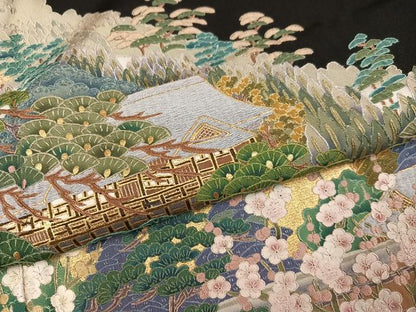 平和屋着物●豪華黒留袖　作家物　蘇州刺繍　京乃四季　金彩　やまと誂製　正絹　逸品　未使用　AABK4379ph