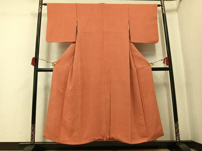 平和屋着物●上質な色無地　渦地紋　鉛丹色　正絹　逸品　AABK4380ph