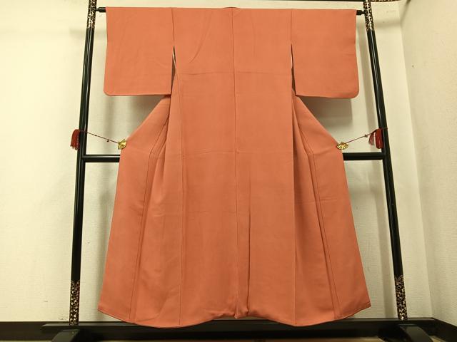 平和屋着物●上質な色無地　渦地紋　鉛丹色　正絹　逸品　AABK4380ph