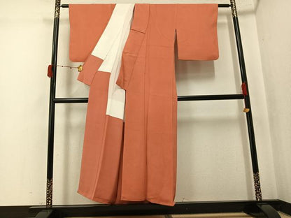 平和屋着物●上質な色無地　渦地紋　鉛丹色　正絹　逸品　AABK4380ph