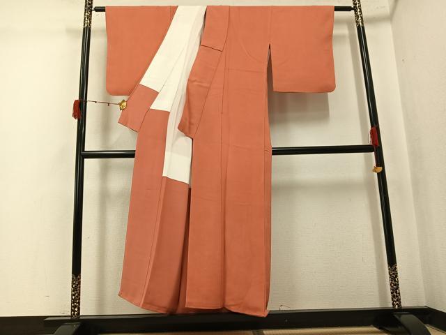 平和屋着物●上質な色無地　渦地紋　鉛丹色　正絹　逸品　AABK4380ph