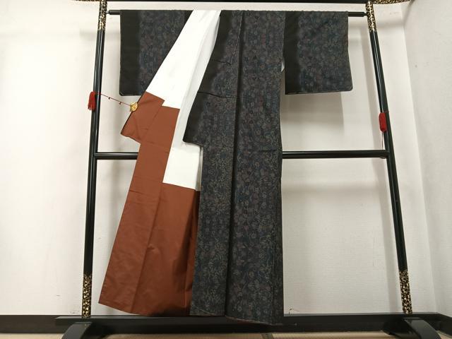 平和屋着物●本場大島紬　9マルキ　草花間道　正絹　逸品　未使用　AABK4383ph