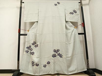 平和屋着物●訪問着　駒刺繍　草花文　金彩　正絹　逸品　AABK4385ph