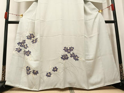 平和屋着物●訪問着　駒刺繍　草花文　金彩　正絹　逸品　AABK4385ph