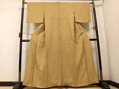 平和屋着物●上質な色無地　辻が花地紋　黄唐茶色　正絹　逸品　未使用　AABK4386ph