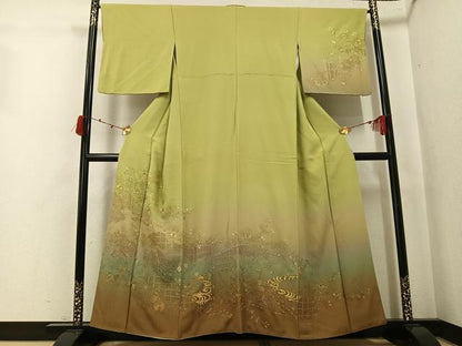 平和屋着物●訪問着　総刺繍　中国三大刺繍　スワトウ刺繍　汕頭刺繍　孔雀花文　暈し染め　金糸　正絹　逸品　AABK4389ph
