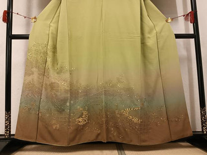 平和屋着物●訪問着　総刺繍　中国三大刺繍　スワトウ刺繍　汕頭刺繍　孔雀花文　暈し染め　金糸　正絹　逸品　AABK4389ph