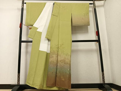 平和屋着物●訪問着　総刺繍　中国三大刺繍　スワトウ刺繍　汕頭刺繍　孔雀花文　暈し染め　金糸　正絹　逸品　AABK4389ph