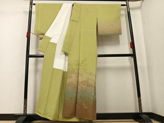 平和屋着物●訪問着　総刺繍　中国三大刺繍　スワトウ刺繍　汕頭刺繍　孔雀花文　暈し染め　金糸　正絹　逸品　AABK4389ph