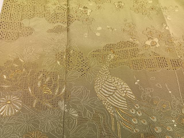 平和屋着物●訪問着　総刺繍　中国三大刺繍　スワトウ刺繍　汕頭刺繍　孔雀花文　暈し染め　金糸　正絹　逸品　AABK4389ph