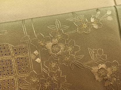 平和屋着物●訪問着　総刺繍　中国三大刺繍　スワトウ刺繍　汕頭刺繍　孔雀花文　暈し染め　金糸　正絹　逸品　AABK4389ph