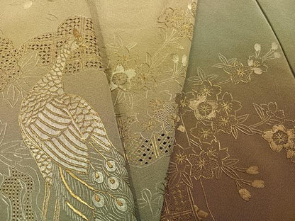 平和屋着物●訪問着　総刺繍　中国三大刺繍　スワトウ刺繍　汕頭刺繍　孔雀花文　暈し染め　金糸　正絹　逸品　AABK4389ph