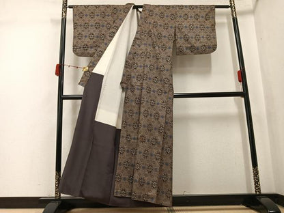 平和屋着物●本場大島紬　割込み絣　花尽くし　正絹　逸品　AABK4391ph