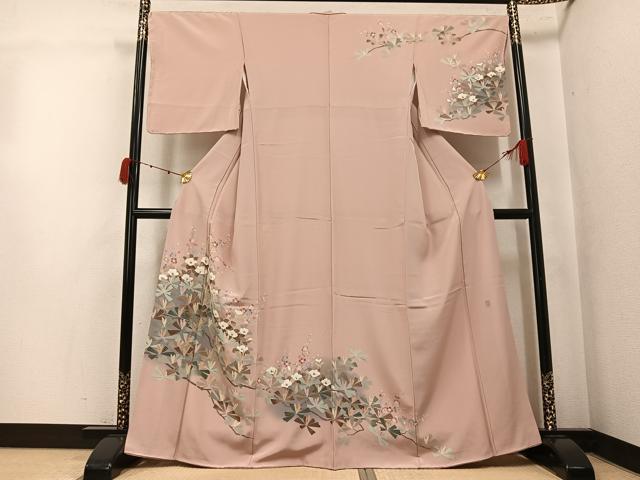 平和屋着物●訪問着　友禅　作家物　草花文　暈し染め　正絹　逸品　未使用　AABK4395ph
