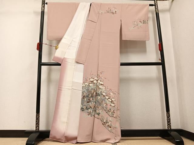 平和屋着物●訪問着　友禅　作家物　草花文　暈し染め　正絹　逸品　未使用　AABK4395ph