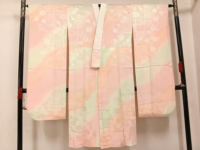 平和屋着物●振袖用長襦袢　無双仕立て　飛鶴花地紋　暈し染め　やまと誂製　正絹　逸品　AABK4396ph