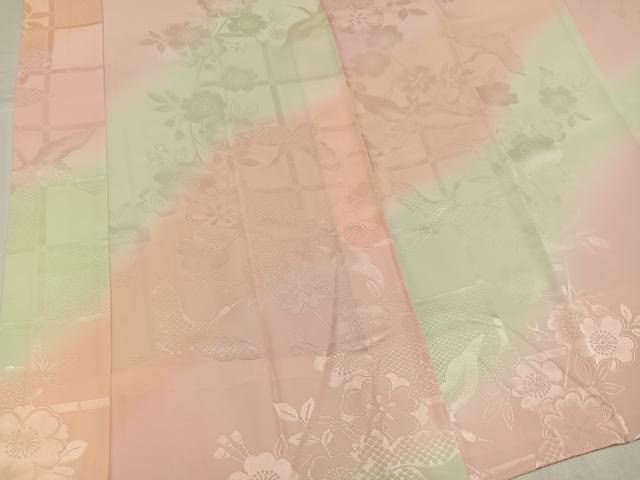平和屋着物●振袖用長襦袢　無双仕立て　飛鶴花地紋　暈し染め　やまと誂製　正絹　逸品　AABK4396ph