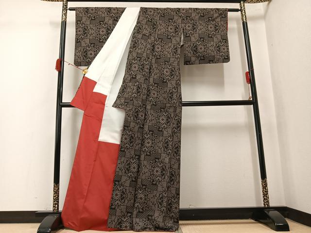 平和屋着物●本場大島紬　7マルキ　花尽くし　正絹　逸品　AABK4398ph