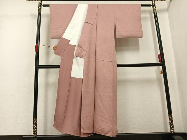 平和屋着物●上質な色無地　霞地紋　ときがら茶色　正絹　逸品　AABK4400ph