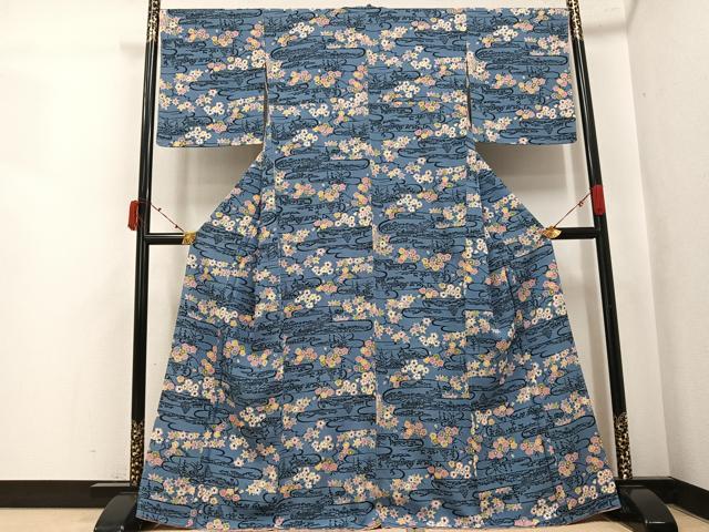 平和屋着物●上質な小紋　型染め　風景花文　正絹　逸品　未使用　AABK4401ph