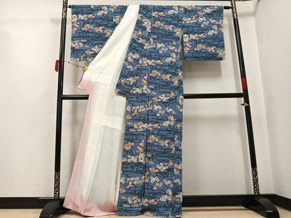 平和屋着物●上質な小紋　型染め　風景花文　正絹　逸品　未使用　AABK4401ph