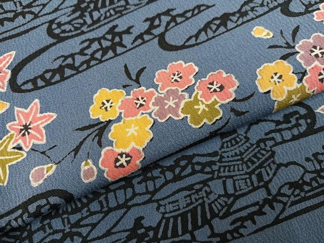 平和屋着物●上質な小紋　型染め　風景花文　正絹　逸品　未使用　AABK4401ph