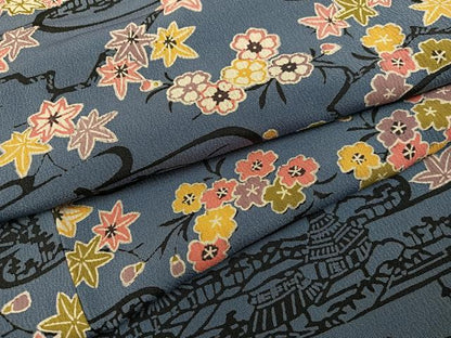 平和屋着物●上質な小紋　型染め　風景花文　正絹　逸品　未使用　AABK4401ph