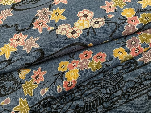 平和屋着物●上質な小紋　型染め　風景花文　正絹　逸品　未使用　AABK4401ph
