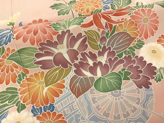 平和屋着物●豪華振袖　友禅　花車文　暈し染め　正絹　逸品　AABK4402ph