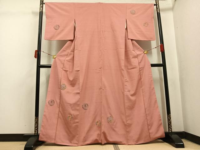 平和屋着物●訪問着　紬地　総刺繍　更紗文　金糸　正絹　逸品　AABK4404ph
