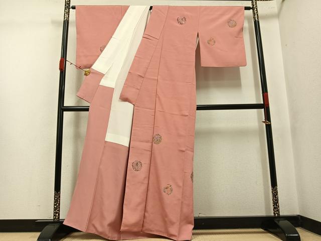 平和屋着物●訪問着　紬地　総刺繍　更紗文　金糸　正絹　逸品　AABK4404ph