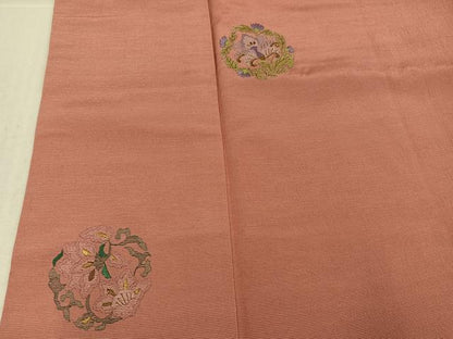 平和屋着物●訪問着　紬地　総刺繍　更紗文　金糸　正絹　逸品　AABK4404ph