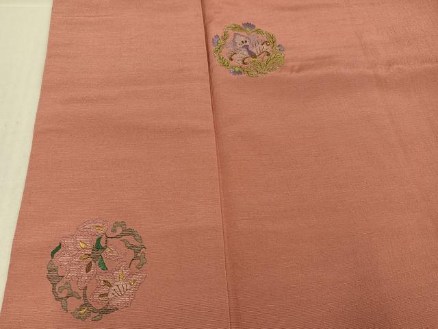 平和屋着物●訪問着　紬地　総刺繍　更紗文　金糸　正絹　逸品　AABK4404ph