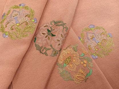 平和屋着物●訪問着　紬地　総刺繍　更紗文　金糸　正絹　逸品　AABK4404ph